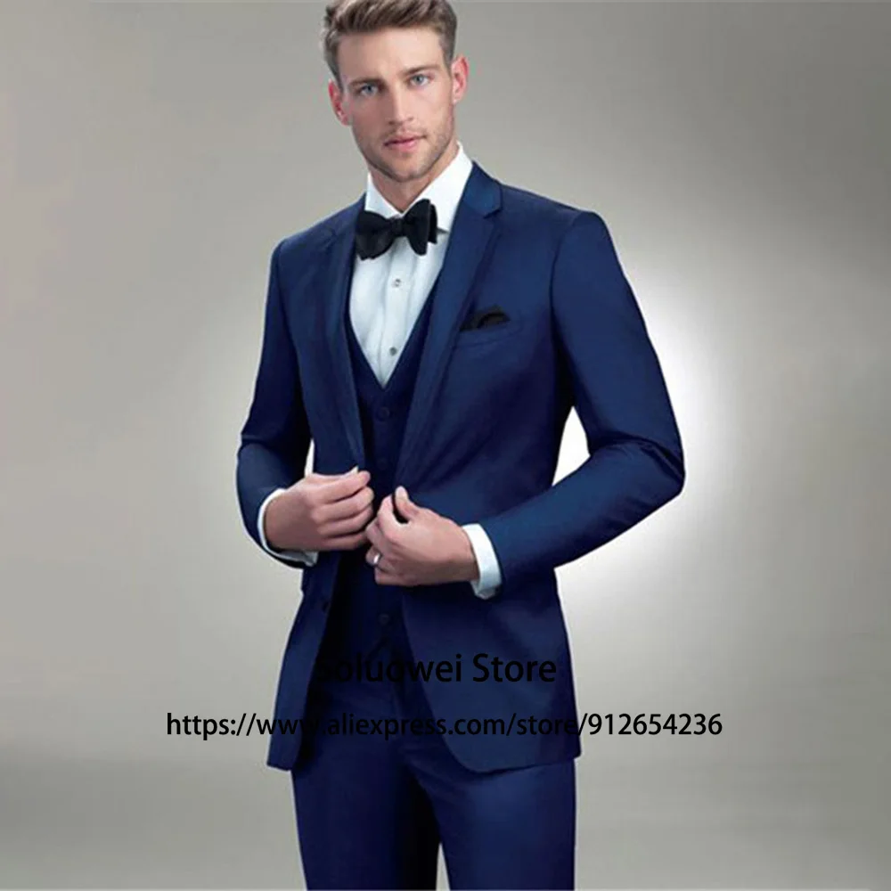 Мужской темно-синий облегающий костюм для жениха свадебный смокинг выпускного