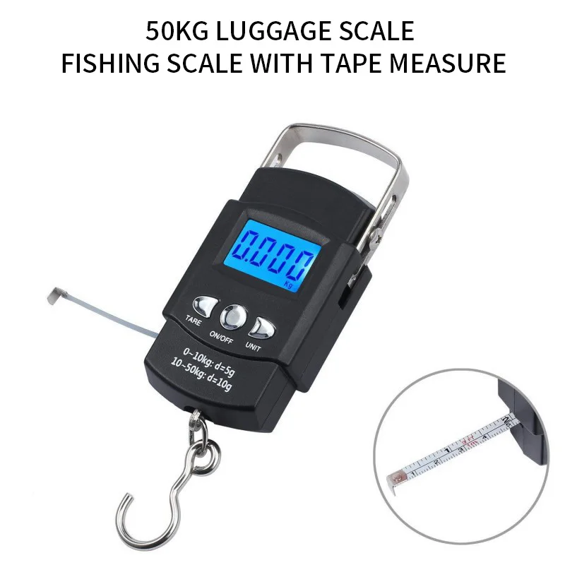 50kg/110lb Digital Fish Scale Electronic Portable Express Luggage Weight Hanging with 1m Measuring Tape | Дом и сад