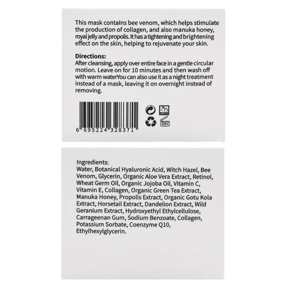 

50ml Bee Tightening Mask Firming Cream Anti-aging Anti Brightening and Mask Type Skin Tightening Smudge P9Y8