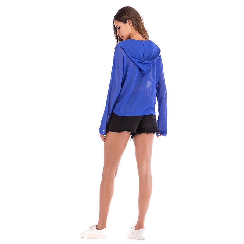 Autumn Hooded Cap Cropped Sweater Women Fashion Knitted Translucent Hollow Out Streetwear Sueter Mujer Invierno | Женская одежда