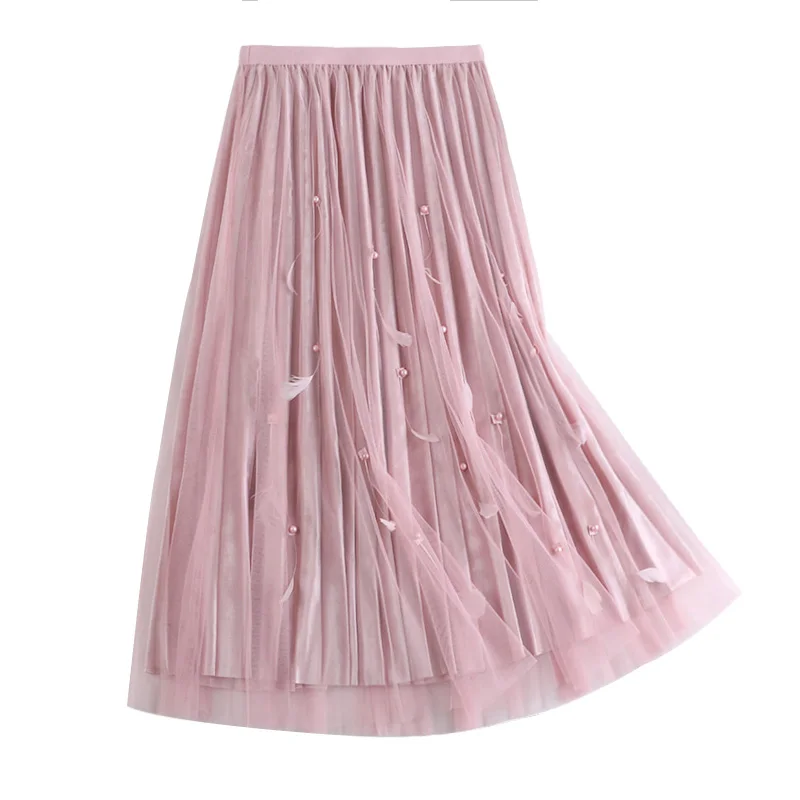 

Han edition of the new winter long gauze nail bead feather pleuche bust of pleated skirt A word skirt 727 female skirt