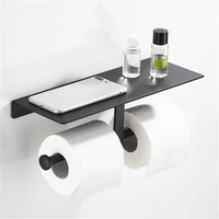 bathroom black double paper holder wall mounted phone rack toilet tissue shelf bathroom accessories black bright silver