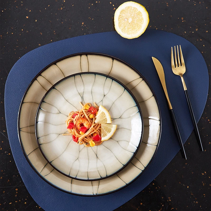 

Japanese Vintage Dinner Plates Ceramic Round Steak Trays Decorative Food Dinner Plates Talerze Obiadowe Kitchen Tableware DB60PZ