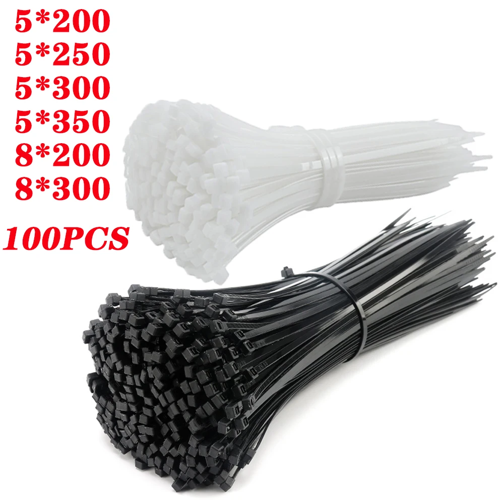 

100PCS nylon cable tie self-locking white black 5*200/250/300/350mm/8*200/300mm plastic nylon cable tie for fixing cables