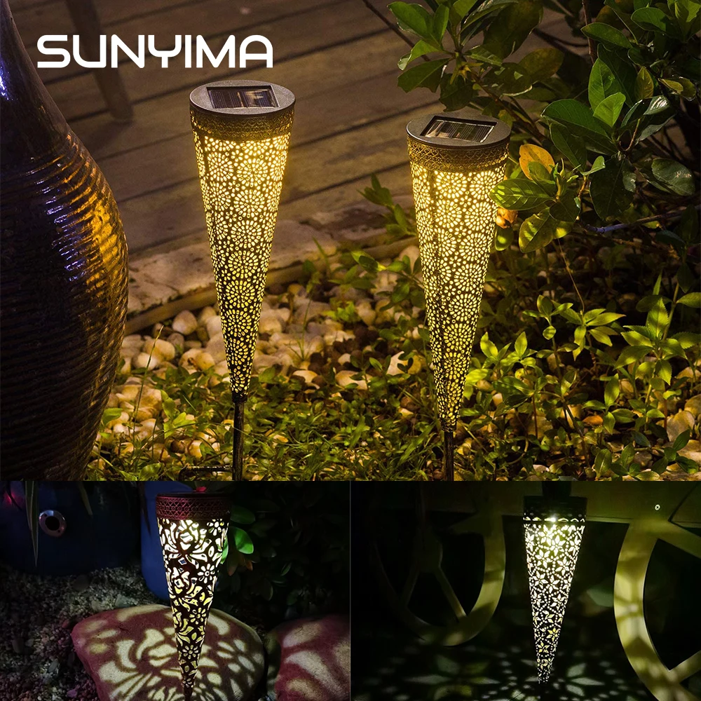 

solar lamp outdoor Waterproof LED garden decoration Cone hollow iron lawn lamp r Courtyard Villa Landscape Bollards Lighting