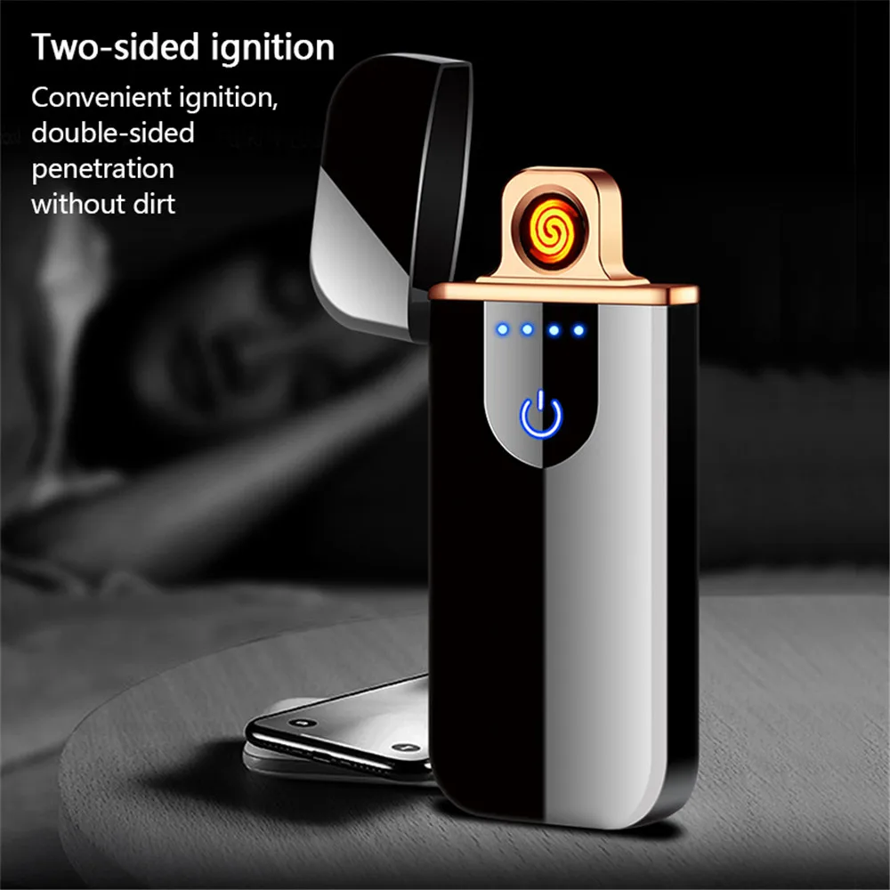 Двусторонняя Зажигалка usb зарядка сенсорный датчик переключатель ветрозащитный