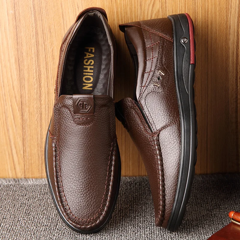 

2020 New Real Leather Men's Casual Shoes Flats Formal Dress Shoes Nonslip Slip on Black Mens Loafers Breathable Male Footwear