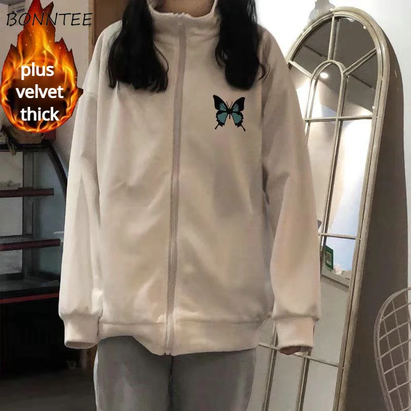 

Hoodies Women White Harajuku Popular Plus Velvet Thicker Couple Clothes All-match Casual Spring Cartoon Sweatshirts Long Sleeve