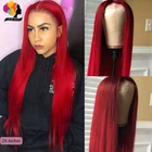 REMYBLUE средняя часть 13*1 99J красные кружевные передние человеческие волосы парики перуанские человеческие волосы парики для черных 180 реми прямые кружевные передние парики