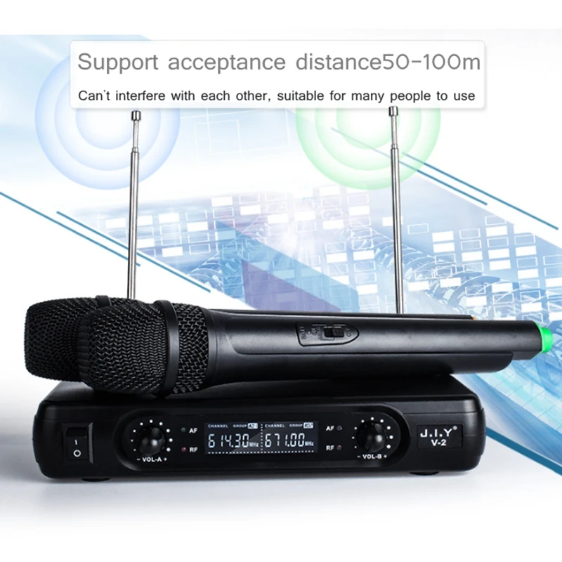 Беспроводной студийный двухканальный микрофон для караоке беспроводной KTV DJ V2