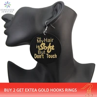 somesoor 6cm laser engraving black wood drop earrings writen my hair is soft dont touch african powerful sayings for women gift