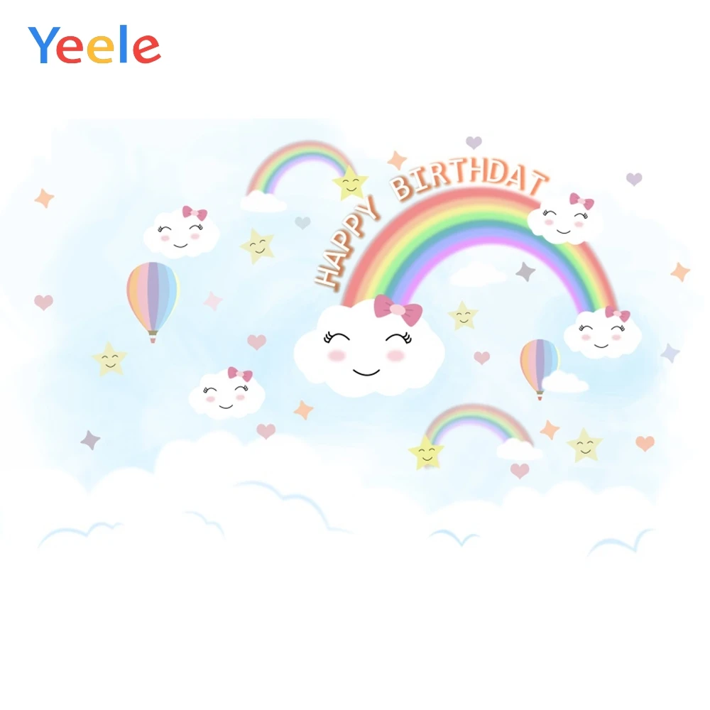 

Lovely Cloud Hot Air Balloon Rainbow Star Baby Birthday Backdrop Photography Custom Photographic Background For Photo Studio