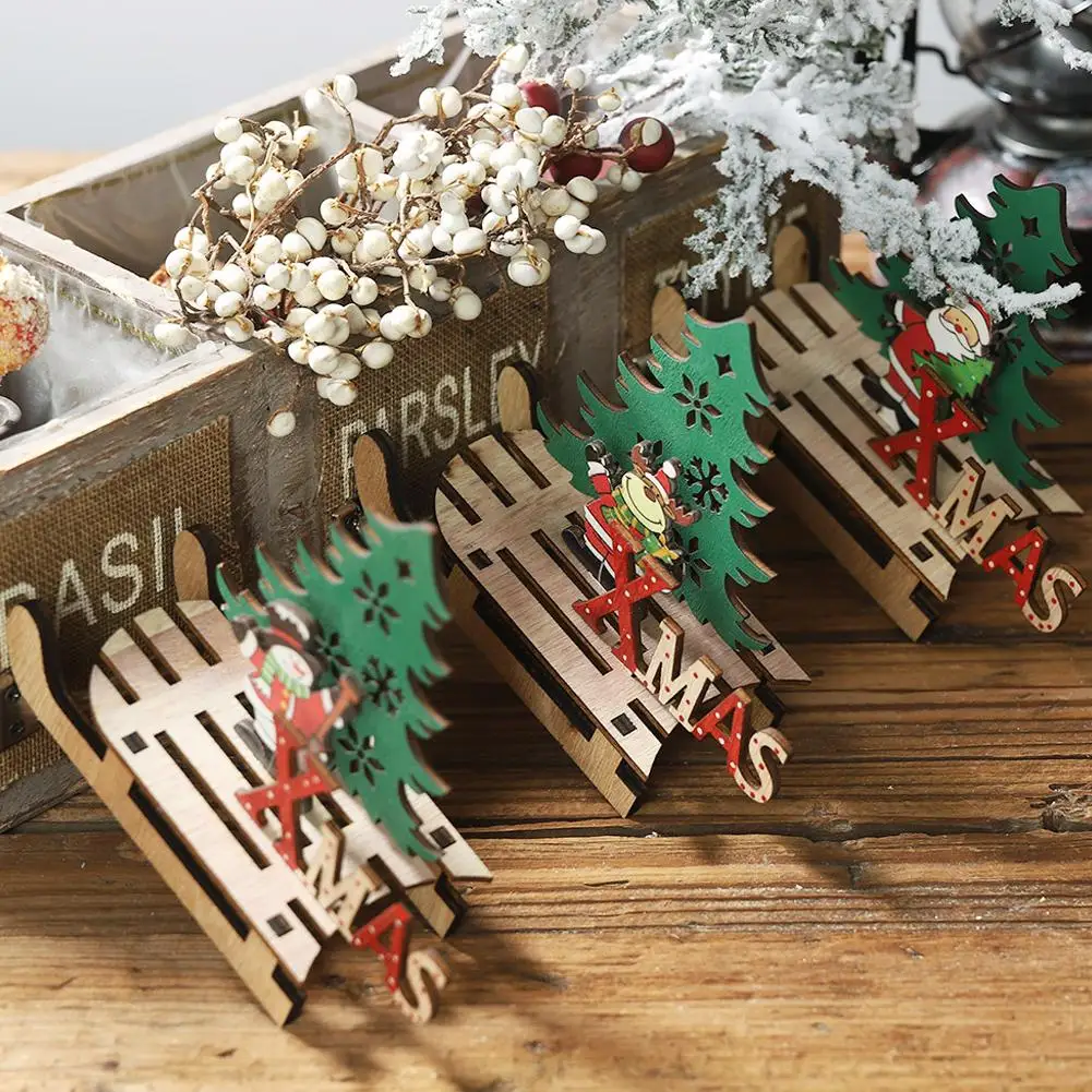 Съемный зеленый орнамент с рождественской елкой деревянный Ice Blade DIY сани