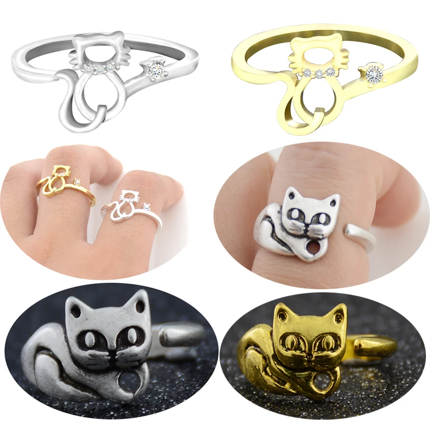 Кольцо с милым забавным котом для мужчин и женщин кольцо влюбленных в винтажном