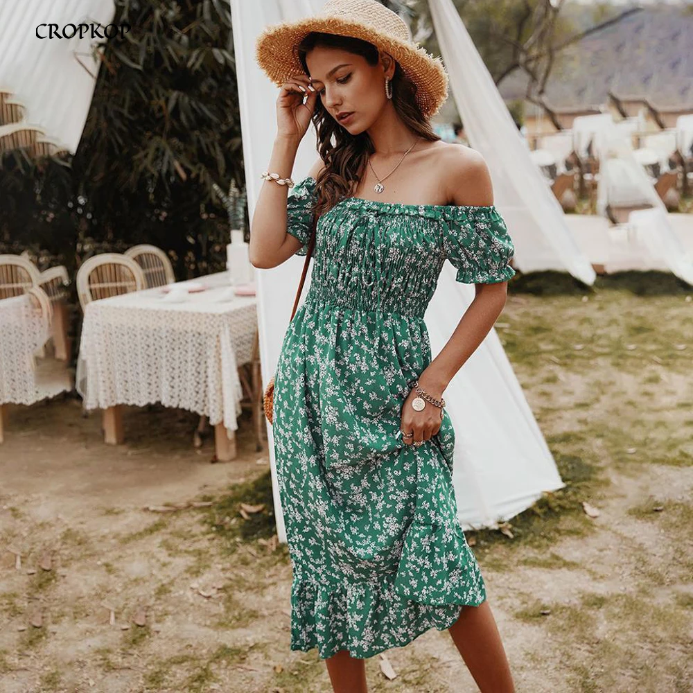 

Платье женское длинное с открытыми плечами, пикантный пляжный сарафан средней длины, без бретелек, с открытой спиной, зеленая одежда для отп...