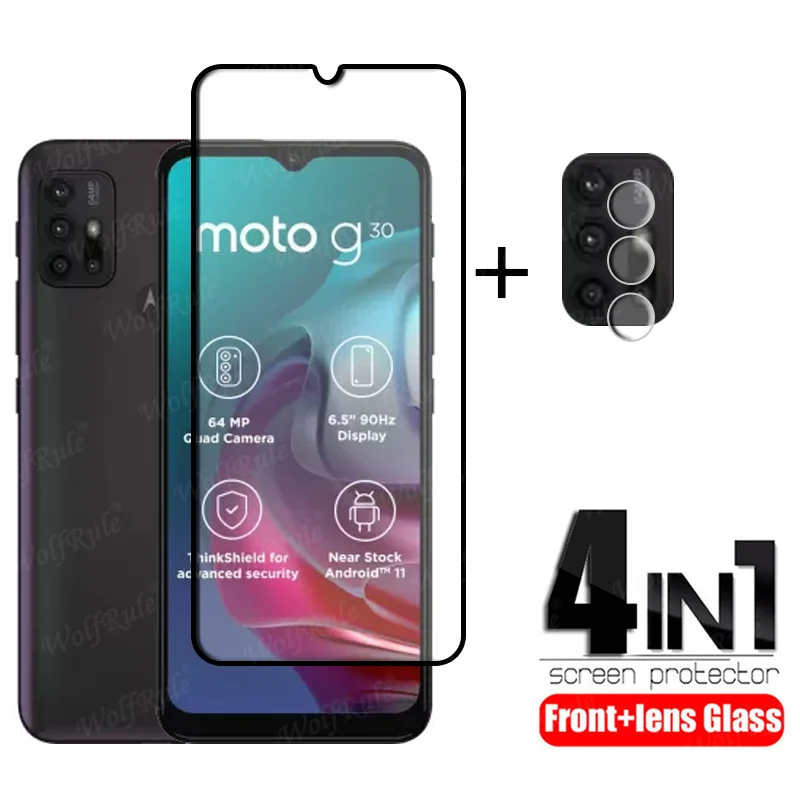 Vidrio de cubierta completa para Moto G30, Protector de pantalla de vidrio templado con pegamento completo para Moto G30, G10-0