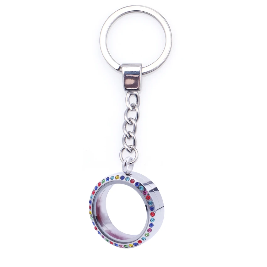 

1pcs 30MM Stainless Steel Twist Waterproof Glass living Memory Locket Pendant Color Rhinestone Key Ring Key Chain For 8mm pearls