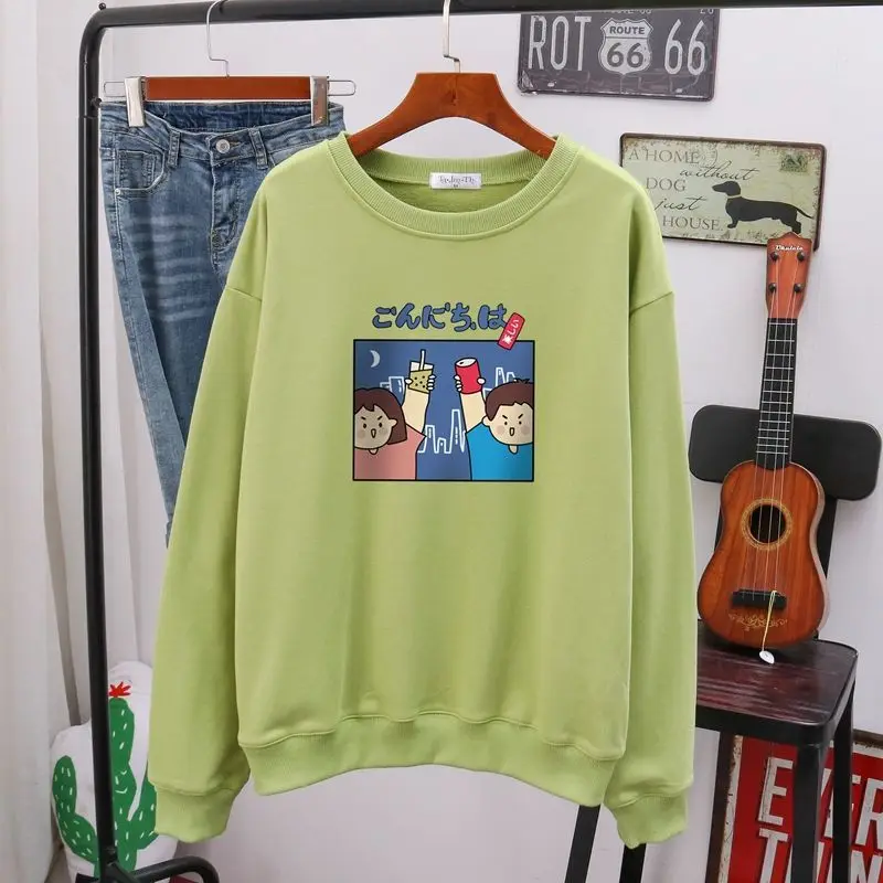 

2021 Spring Autumn Woman's Sweatshirt Oversize Female Loose Cotton Cartoon Print Long Sleeve Women Sweatshirts Lady Plus Size