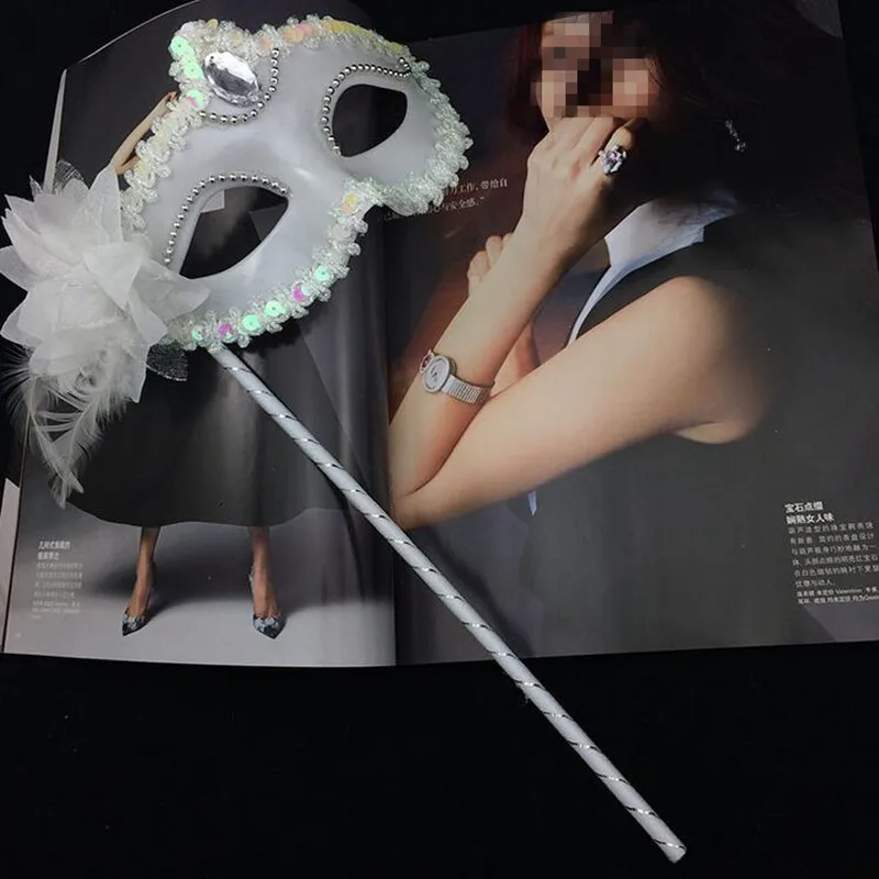Sexy Flower Masquerade Mask on Stick for Prom Wedding Party Women Costume Venetian Cosplay Masks Handheld Carnival Parade | Дом и сад