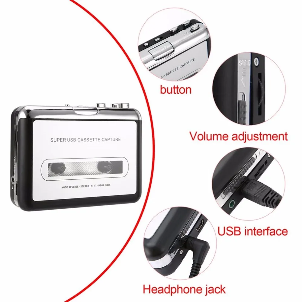 Top Quality USB2.0 Portable Tape to PC Super Cassette To MP3 Audio Music CD Digital Player Converter Capture Recorder +Headphone |