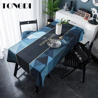 tongdi table cloth modern elegant printing technology geometric stripe flannel durable decor for home living dining room kitchen