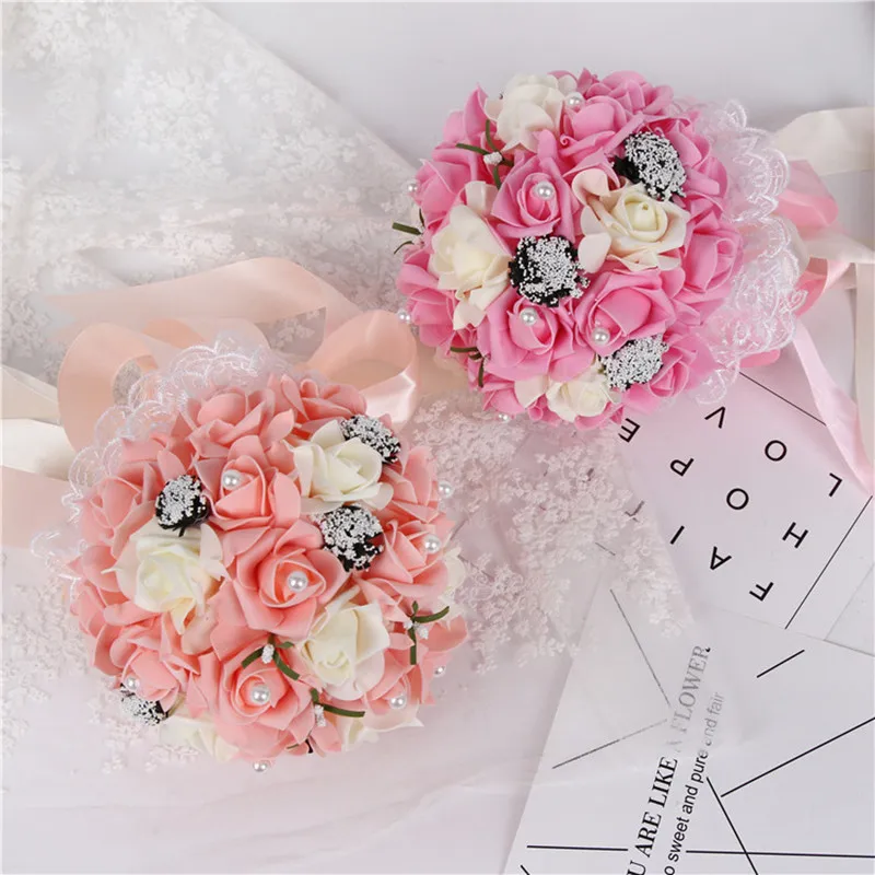 Gypsophila rose Bouquet Royal Pearls Beaded Bridal Wedding Bouquets Simple Durable Half Ball Bow Stitch Holding Flowers | Дом и сад
