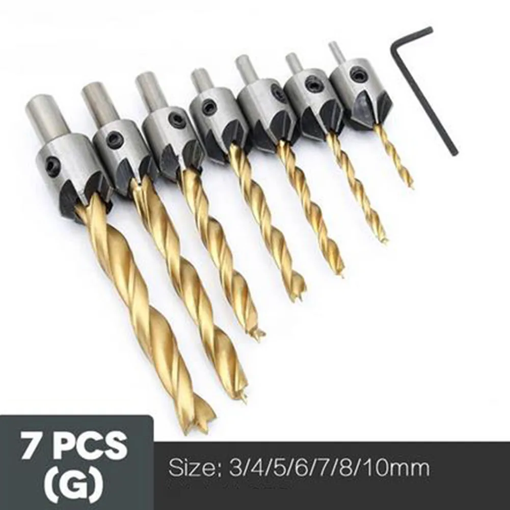

4/7pcs 3-10mm Countersink Drill Bit Flute Round Shank Adjustable Tapered Bits For Woodworking With An Allen Wrench Drilling Tool