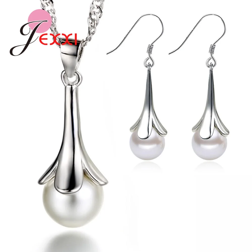 Горячий роскошный 925 пробы серебряный австрийский циркониевый Кристал жемчужные подвески, ожерелье, серьги набор украшений для женщин Подарки