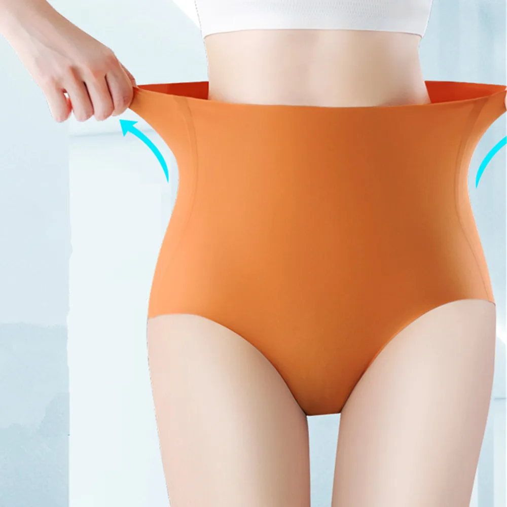 

Women Panties Sexy Lingerie High Waist Seamless Briefs Ice Silk Girls Underwear Underpants Pants Thongs Intimates Shapers M-XL