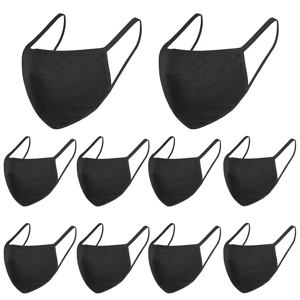 

10pcs dustproof breathable mask solid black cotton mask Reusable outdoor protect haze wind PM2.5 dust Mask Unisex Adult face mas