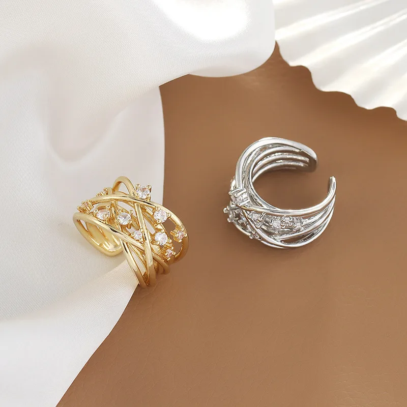 

2021 New Wide Version Rhinestone Multi-circle Bird's Nest Fashion Ring Opening Fashion Trend Adjustable Joint Ring Jewelry