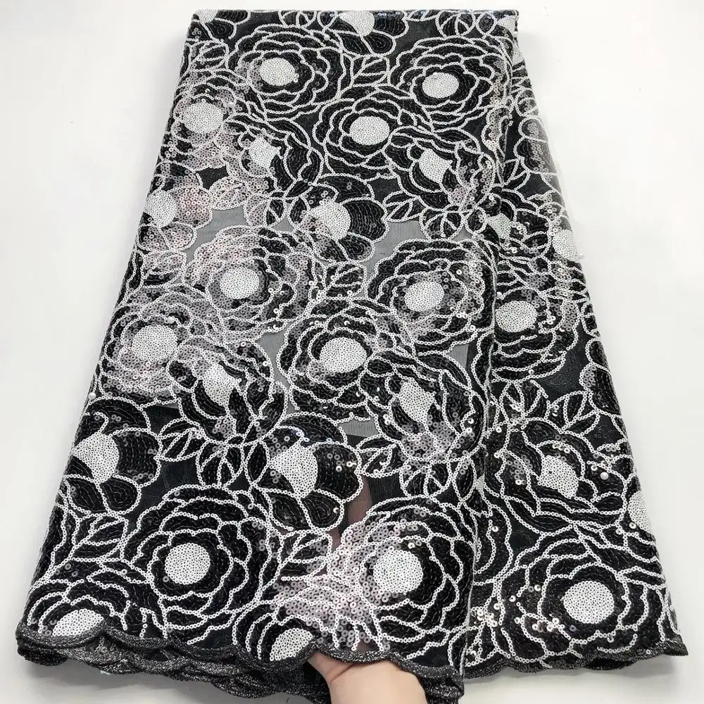 

(5yards/pc) Very beautiful embroidered African sequins French net lace fabric with beads for party dress 8 colors FLH027