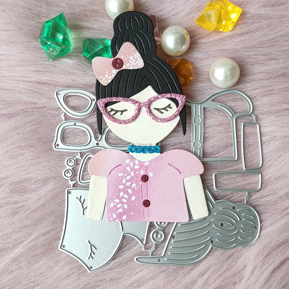 

New Glasses girl metal cutting die mould scrapbook decoration embossed photo album decoration card making DIY handicrafts