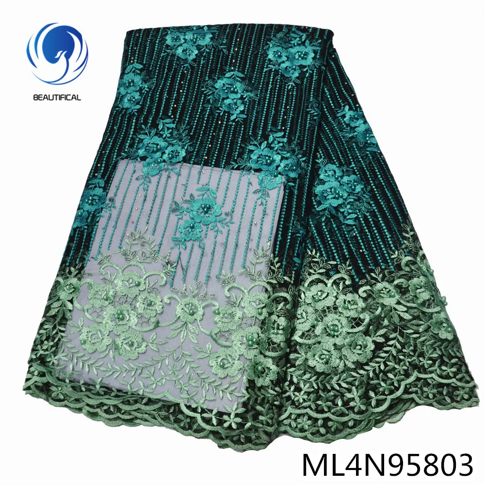 

BEAUTIFICAL 2020 lace fabrics african french lace tissu with beads sewing party fabric 5 yards laces ML4N958