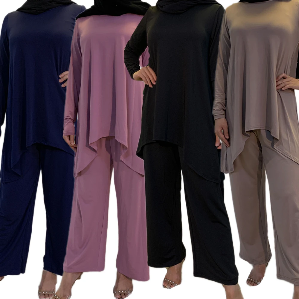 Мусульманские женские длинные брюки макси-блузка комплект из 2 предметов платье абайя исламский кафтан турецкий джильбаб Дубай халат Ближн...