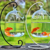 desktop hanging glass fish tank grass fun fish tank clear fish cylinder bowl iron stand holder aquarium accessories
