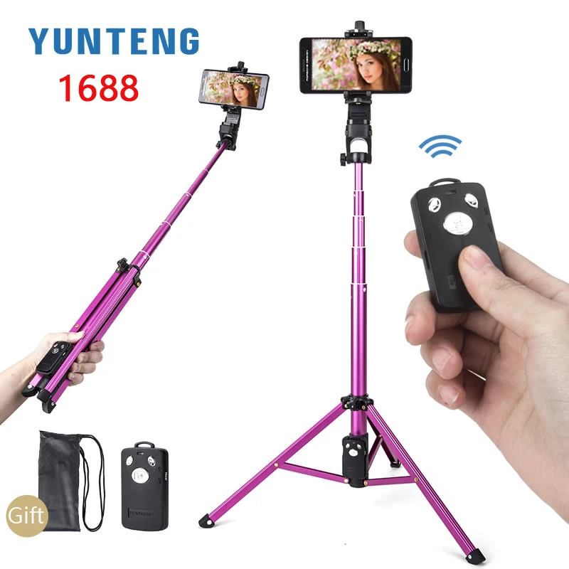 Портативная селфи палка Yunteng 1388 1688 51in с беспроводной зарядкой Bluetooth дистанционным