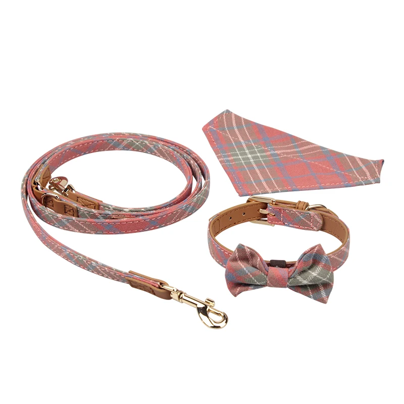 

Кожаный комплект из ошейника и поводка для собак, шарф в клетку, воротник банданы, галстук-бабочка для маленьких и средних собак, для выгула ...