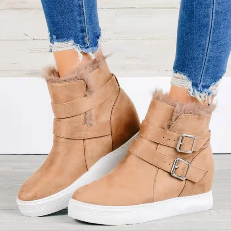 

Ботинки женские с пряжкой, теплые плюшевые ботильоны, Классическая обувь на плоской подошве, черные