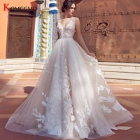sexy v neck illusion bridal gown elegant embroidery sleeveless chapel train backless beading a line wedding dress 2022 hot sale
