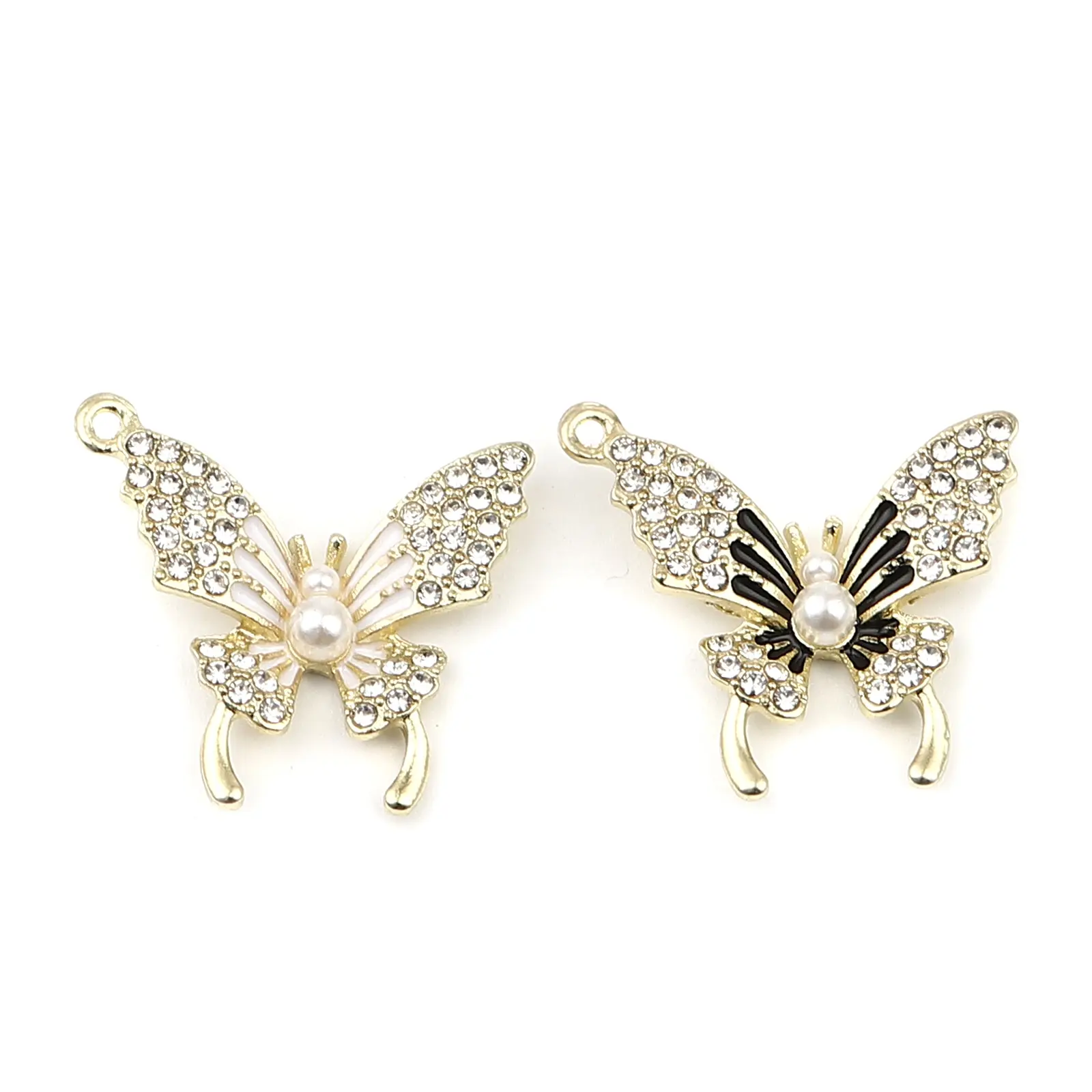

3PCs Big Butterfly Charms Necklace Rhinestone Chain Madam Imitation Pearl Jewelry Women Trendy Simple Metal Necklaces Pendants