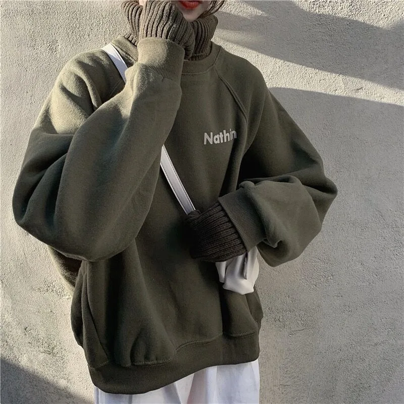 

Women Winter Autumn Retro Casual Loose Turtleneck Sweatshirt Velvet Girls Warm Pullover Oversize Top