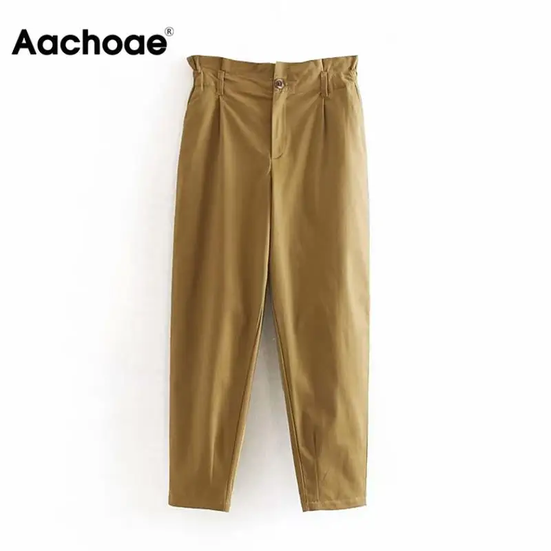 Aachoae Женская одежда из хлопка цвета хаки со сборкой на талии брюки для девочек