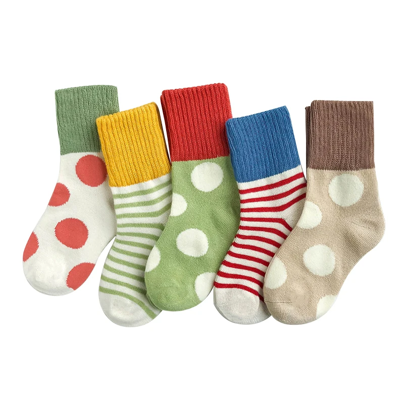

1-12y Toddle Socks For Boys Girls Fall Winter Cotton Short Socks Kids Girls Socks dots 5pairs/pack c114