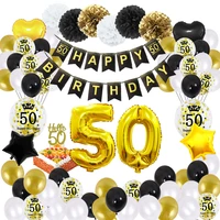 51pcsset black gold 50 birthday party decorations 50 years anniversary balloon happy 50th birthday banner decor supplies