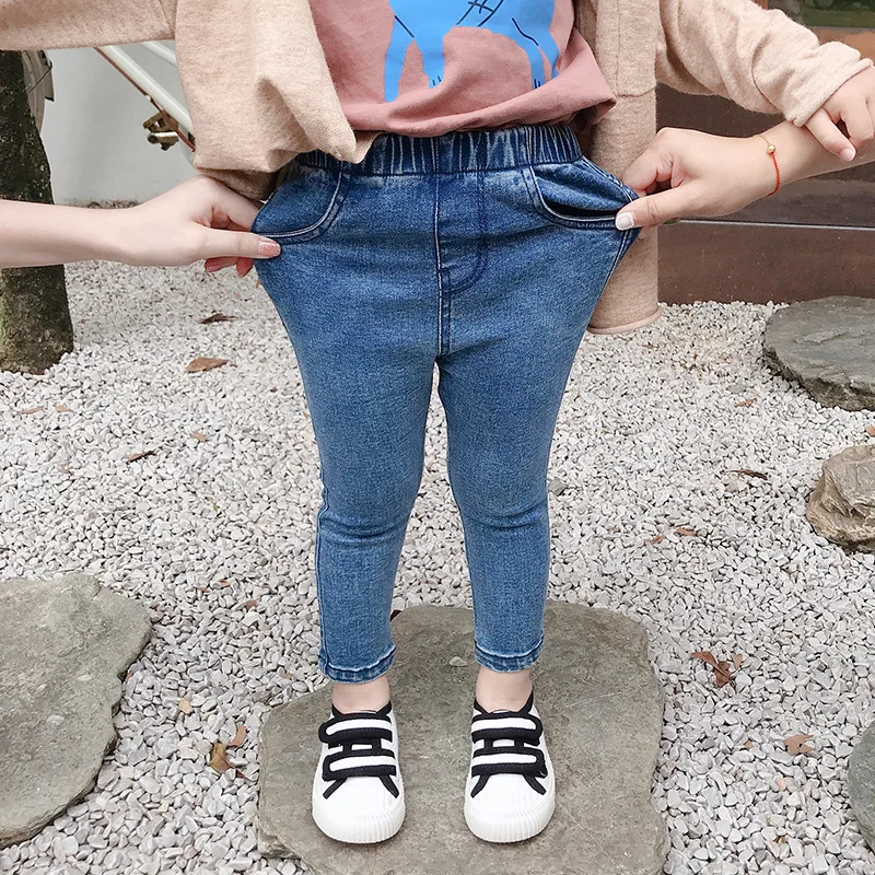Осенние модные узкие джинсы для маленьких девочек 2 цвета 2019 Детские хлопковые