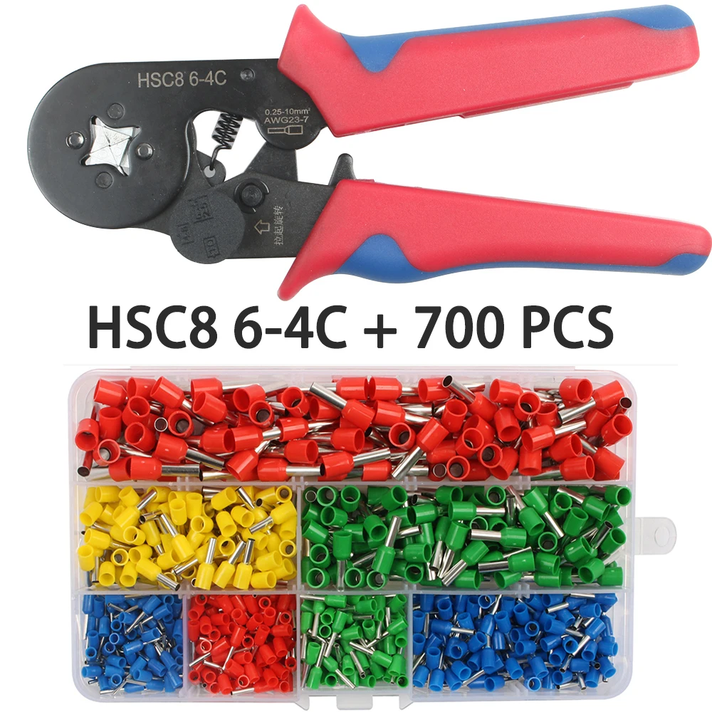 HSC8 6-6C HSC8 6-4 мини-тип саморегулируемые обжимные плоскогубцы 0,25-10 мм мульти инструменты руки плоскогубцы Терминал щипцы наконечник - Цвет: HSC8 6-4C 700