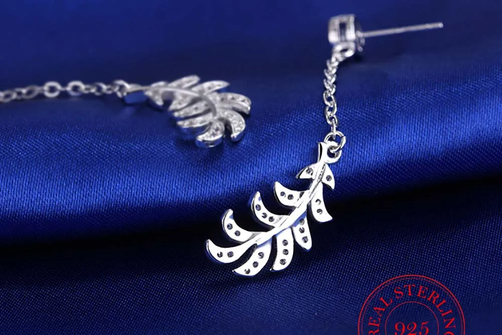 

925 Sterling Silver Sparkling Leaves Earrings for Women Engagement Jewelry Prevent Allergy Brincos Piercing Ear aretes de mujer