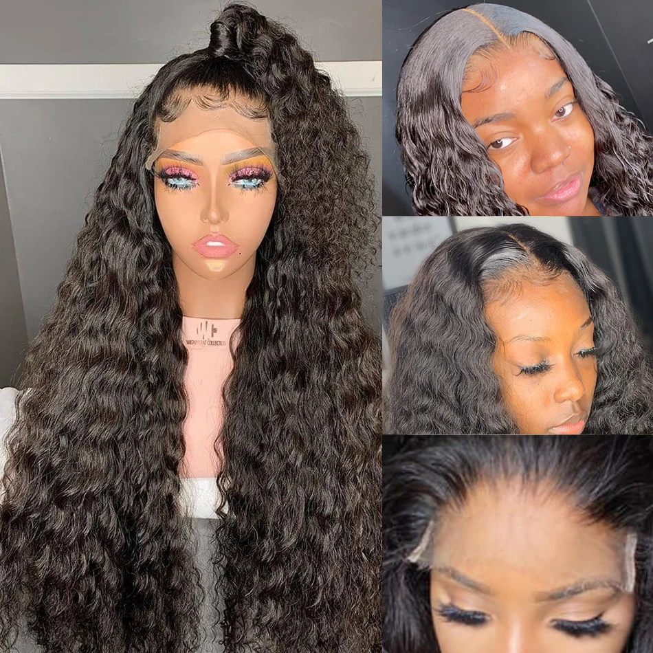 

Glueless Natural Black Color Deep Wave Long Lace Front Wig Synthetic Wig With Baby Hair For Black Women Natural Hairline