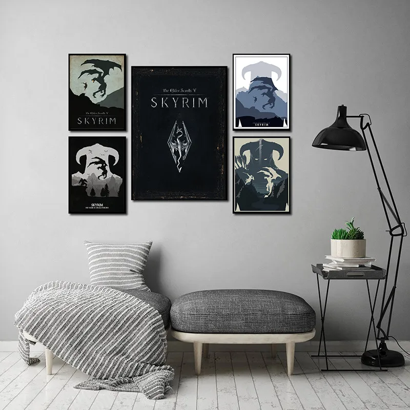 Игровые плакаты Skyrim с картой свитки домашний декор настенное искусство